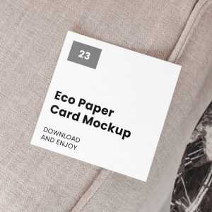 Free Square Card Mockup with Pillow