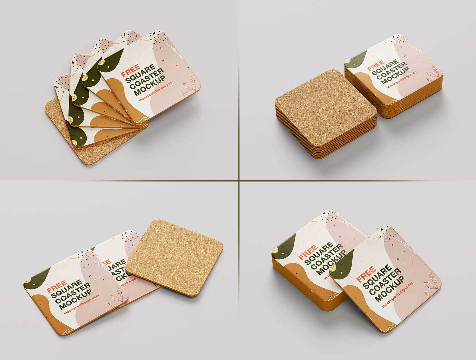 Free Square Coaster Mockups PSD set