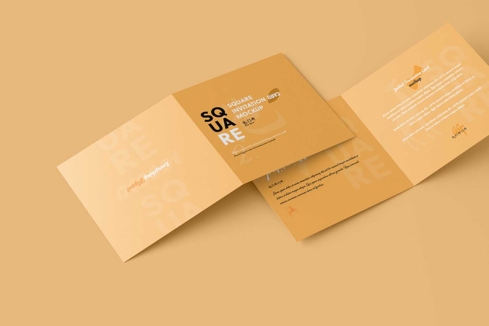 Free Square Folded Invitation Card Mockup