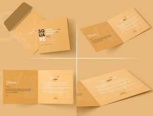 Free Square Folded Invitation Card Mockups PSD set