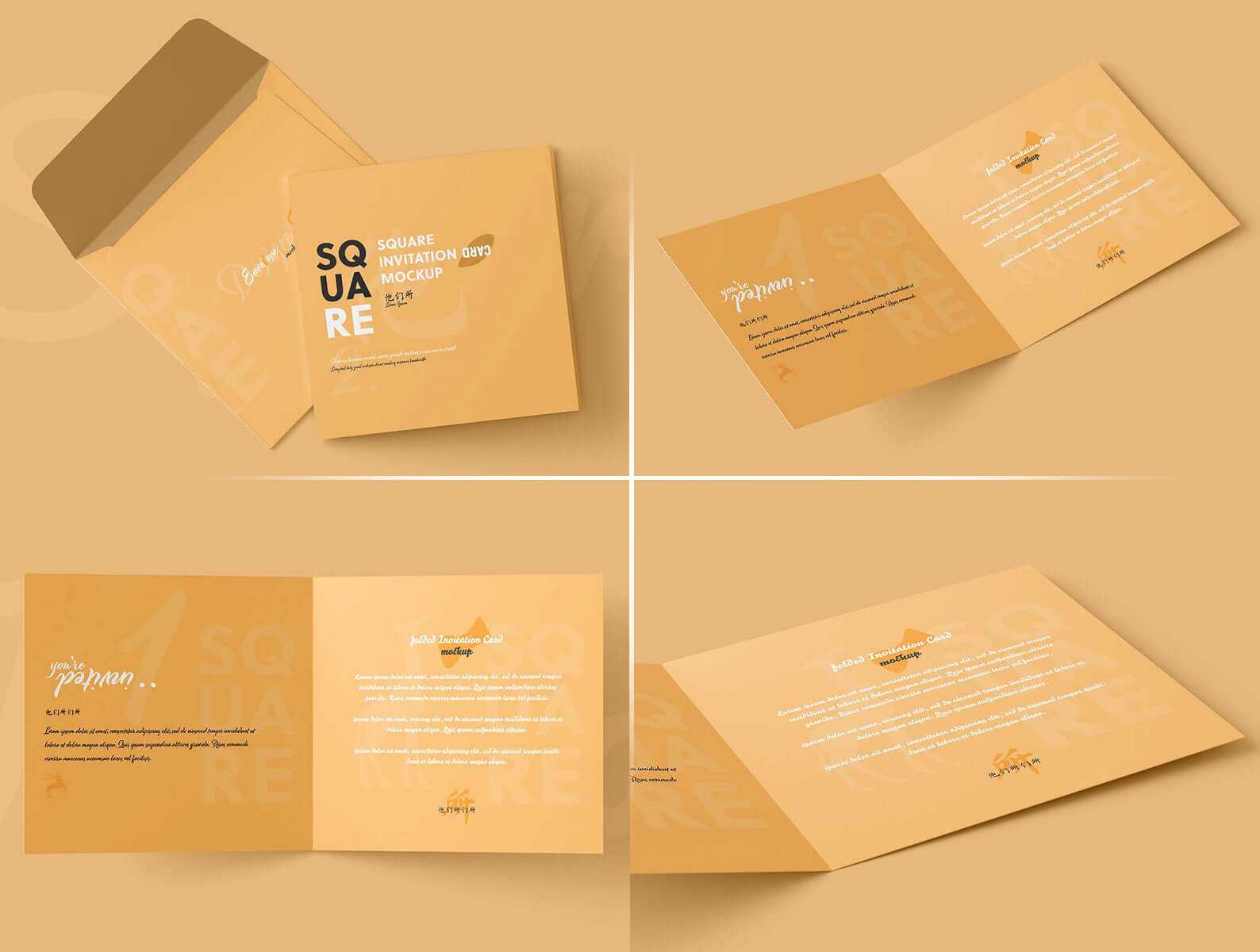 Free Square Folded Invitation Card Mockups PSD set