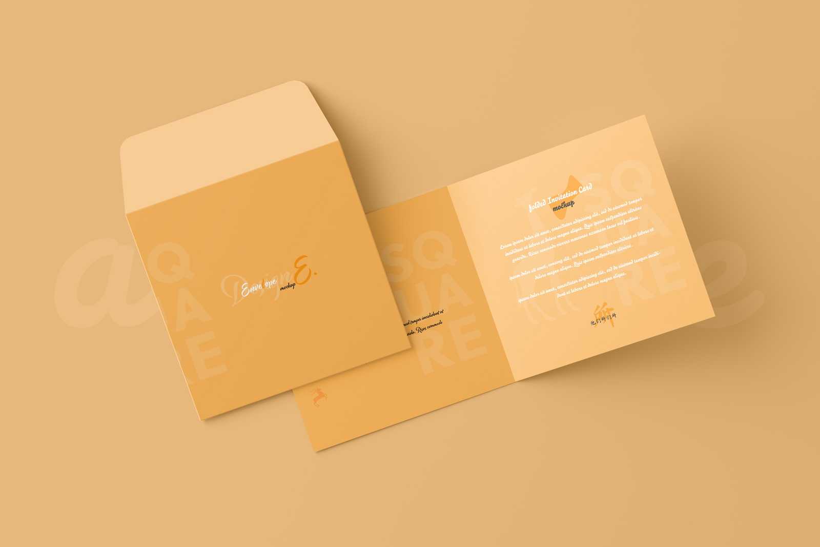 Free Square Folded Wedding Invitation Card Mockup