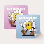 Free Square Glossy Sticker Mockup PSD