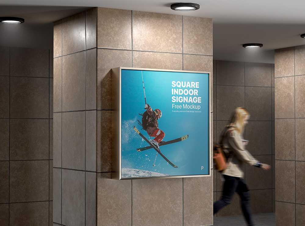 Free Square Indoor Signage Mockup PSD