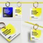 Free Square Key Chains Mockup PSD set