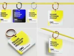 Free Square Key Chains Mockup PSD set