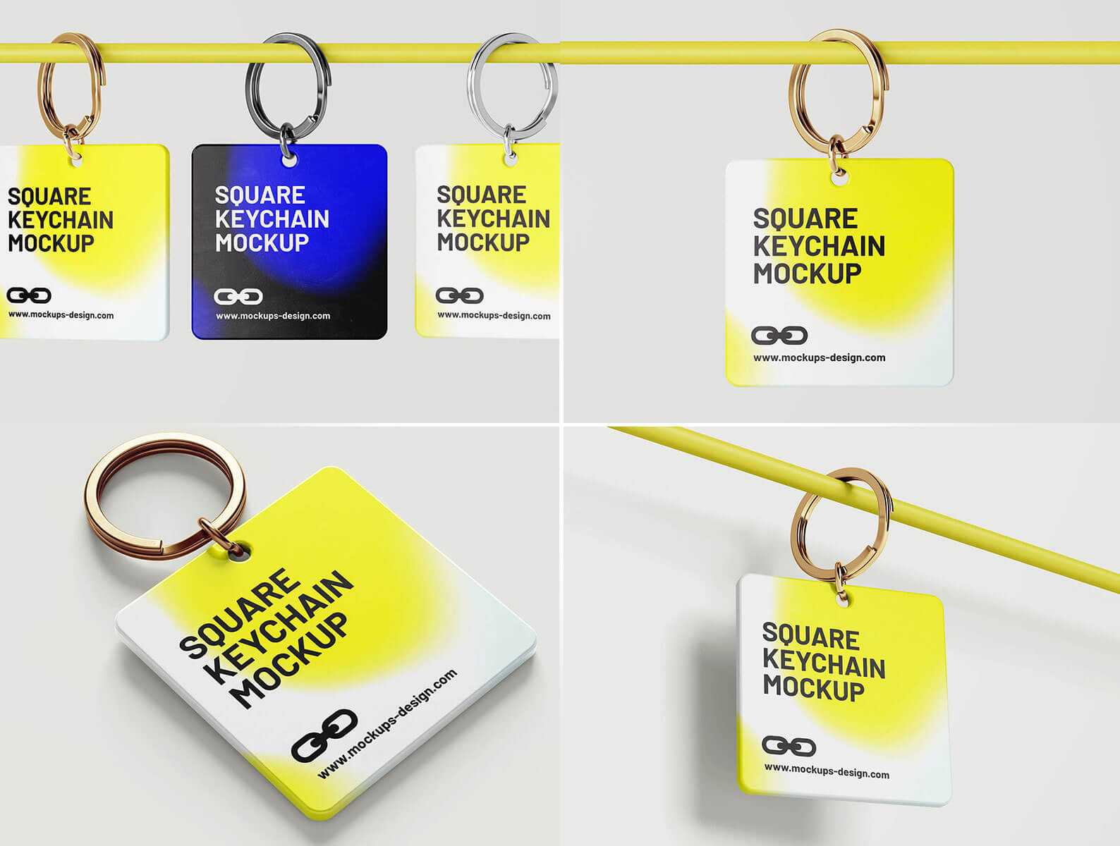 Free Square Key Chains Mockup PSD set