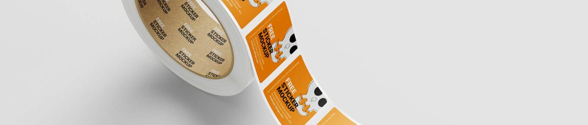 Free Square Label Sticker Roll Mockups 5 PSD set