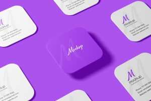Free Square Round Corner Business Card Mockup