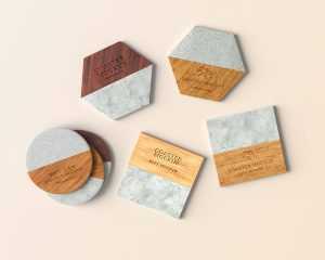Free Square Round Hexagonal Wooden Coaster Mockup PSD