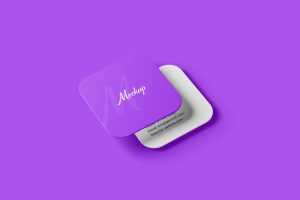 Free Square Rounded Corner Business Card Mockup