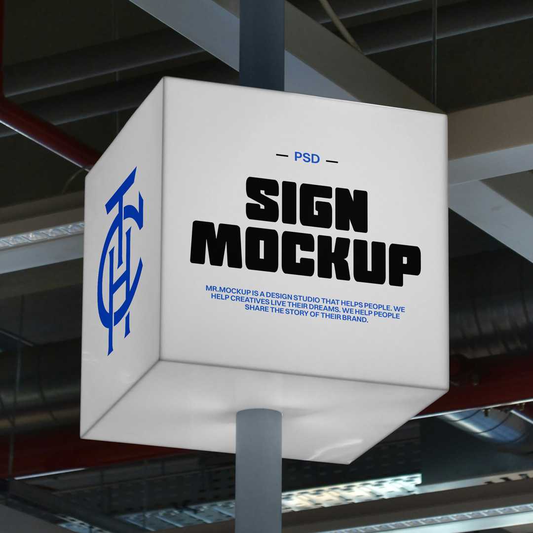 Free Square Shape Signage Mockup