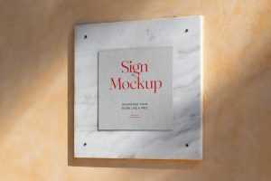 Free Square Sign On Marble Mockup