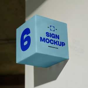 Free Square Sign on Wall Mockup