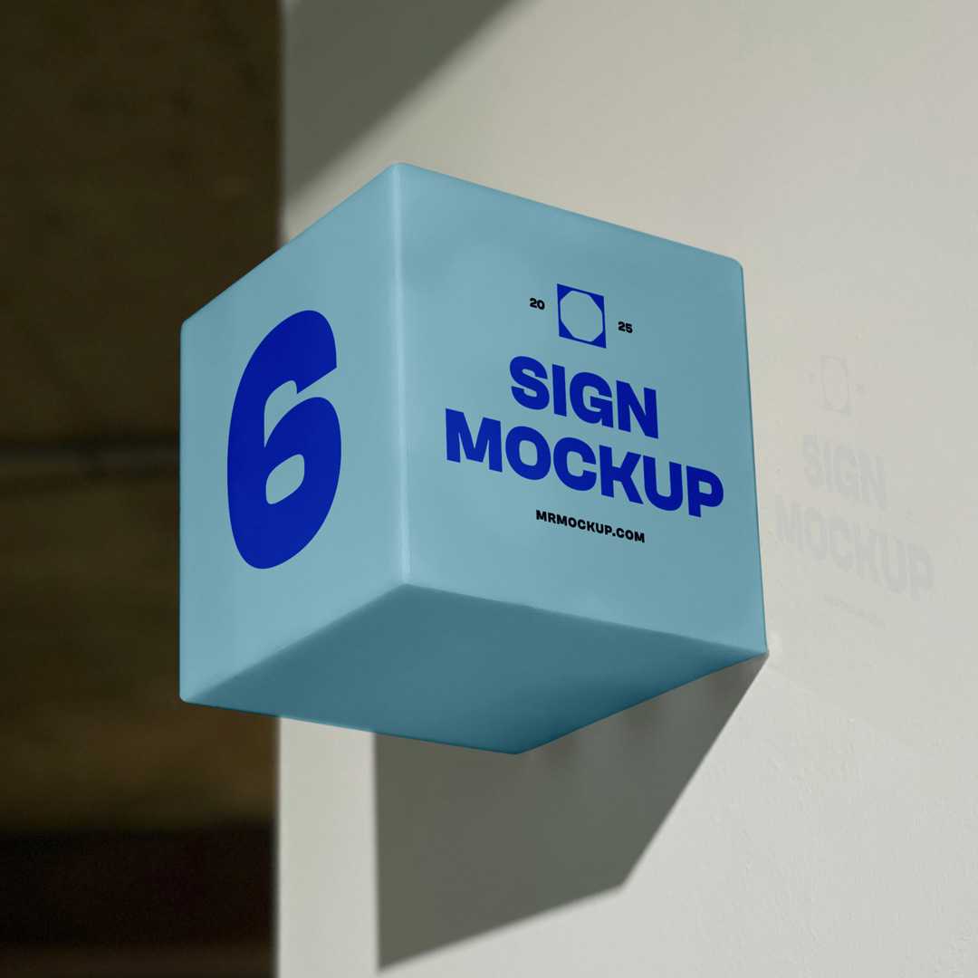 Free Square Sign on Wall Mockup