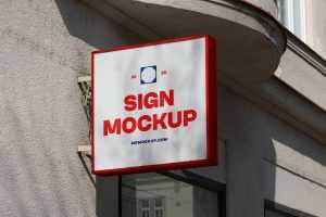 Free Square Street Shop Sign Mockup PSD