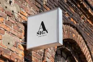 Free Square Wall Mounted Sign Mockup PSD