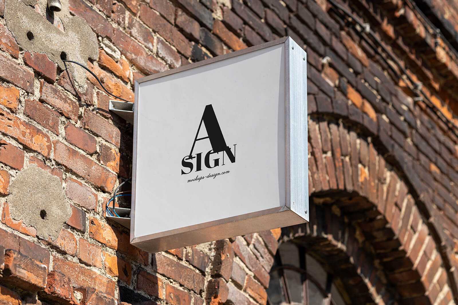 Free Square Wall Mounted Sign Mockup PSD