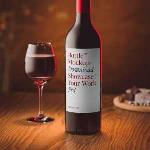 Free Standing Wine Bottle with Label Mockup