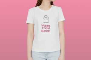 Free Standing Woman T-shirt Mockup PSD for Free