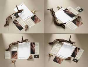 Free Stationery Mockup set with Wood Branches