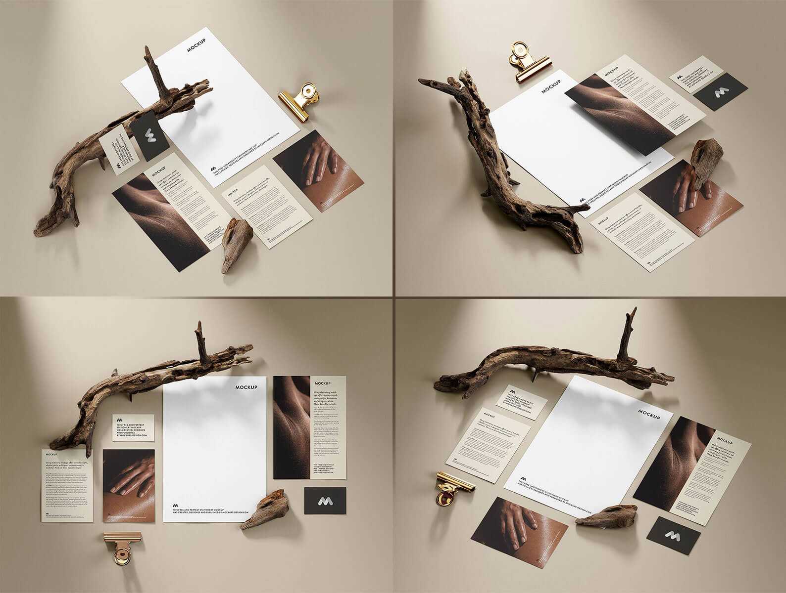Free Stationery Mockup set with Wood Branches