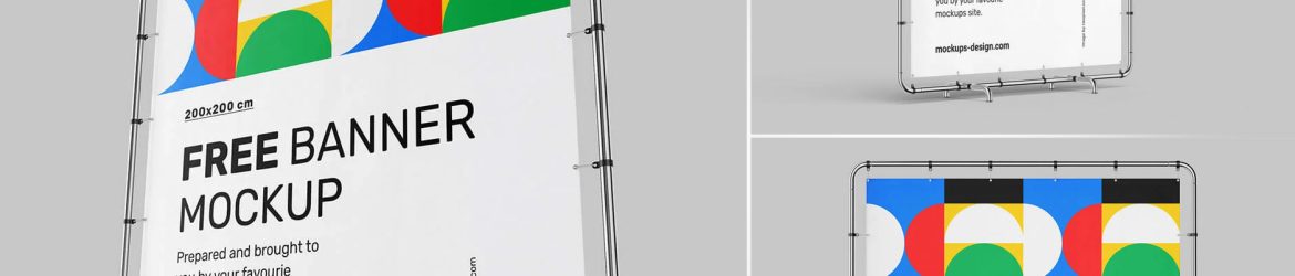 Free Steel Frame Square Banner Mockup 4 PSD set