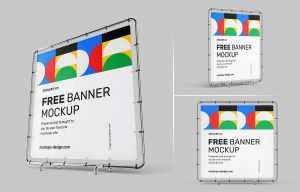 Free Steel Frame Square Banner Mockup 4 PSD set