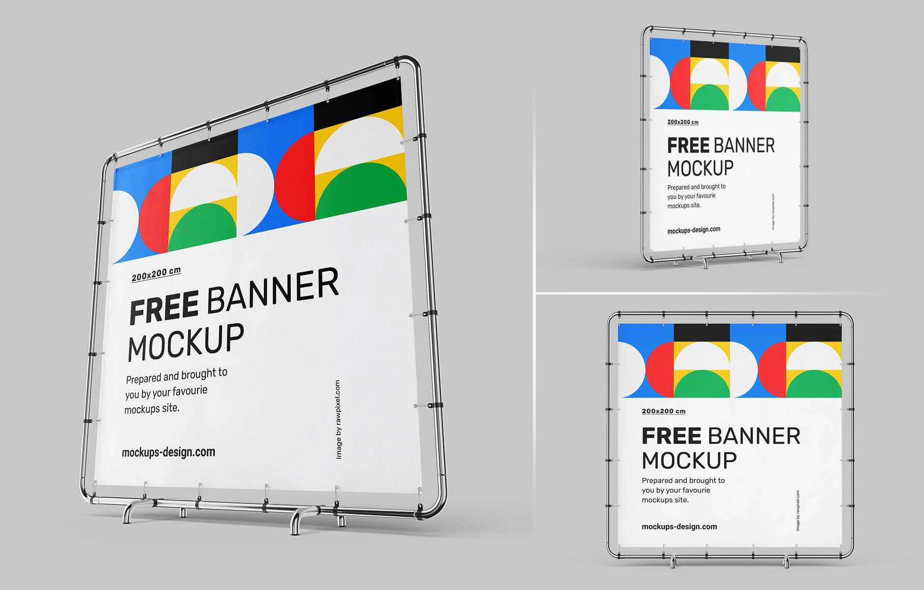 Free Steel Frame Square Banner Mockup 4 PSD set