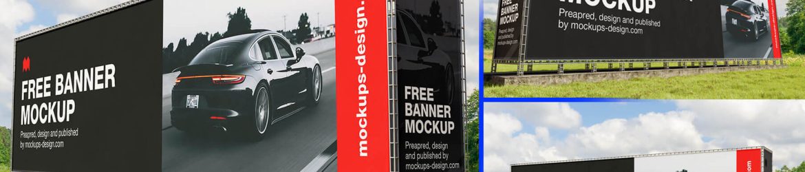 Free Steel Structure Large Horizontal Ad Banner Mockups 3 PSD set