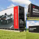 Free Steel Structure Large Horizontal Ad Banner Mockups 3 PSD set
