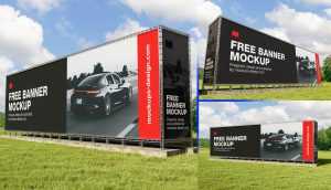 Free Steel Structure Large Horizontal Ad Banner Mockups 3 PSD set