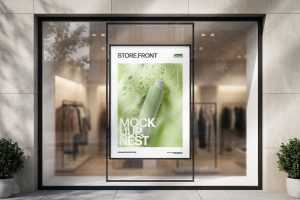 Free Storefront Window Poster Mockup Realistic Retail Display