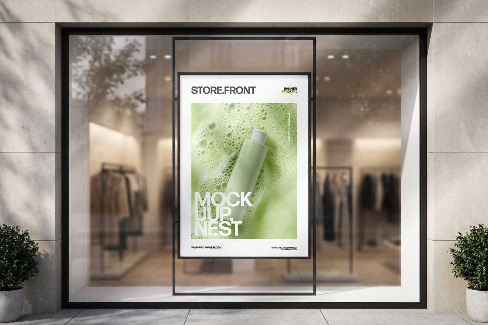 Free Storefront Window Poster Mockup Realistic Retail Display