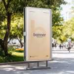 Free Street Billboard Mockup in Bright Outdoor Urban Park Scene