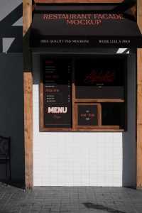 Free Street Cafe and Restaurant Facade Mockup PSD