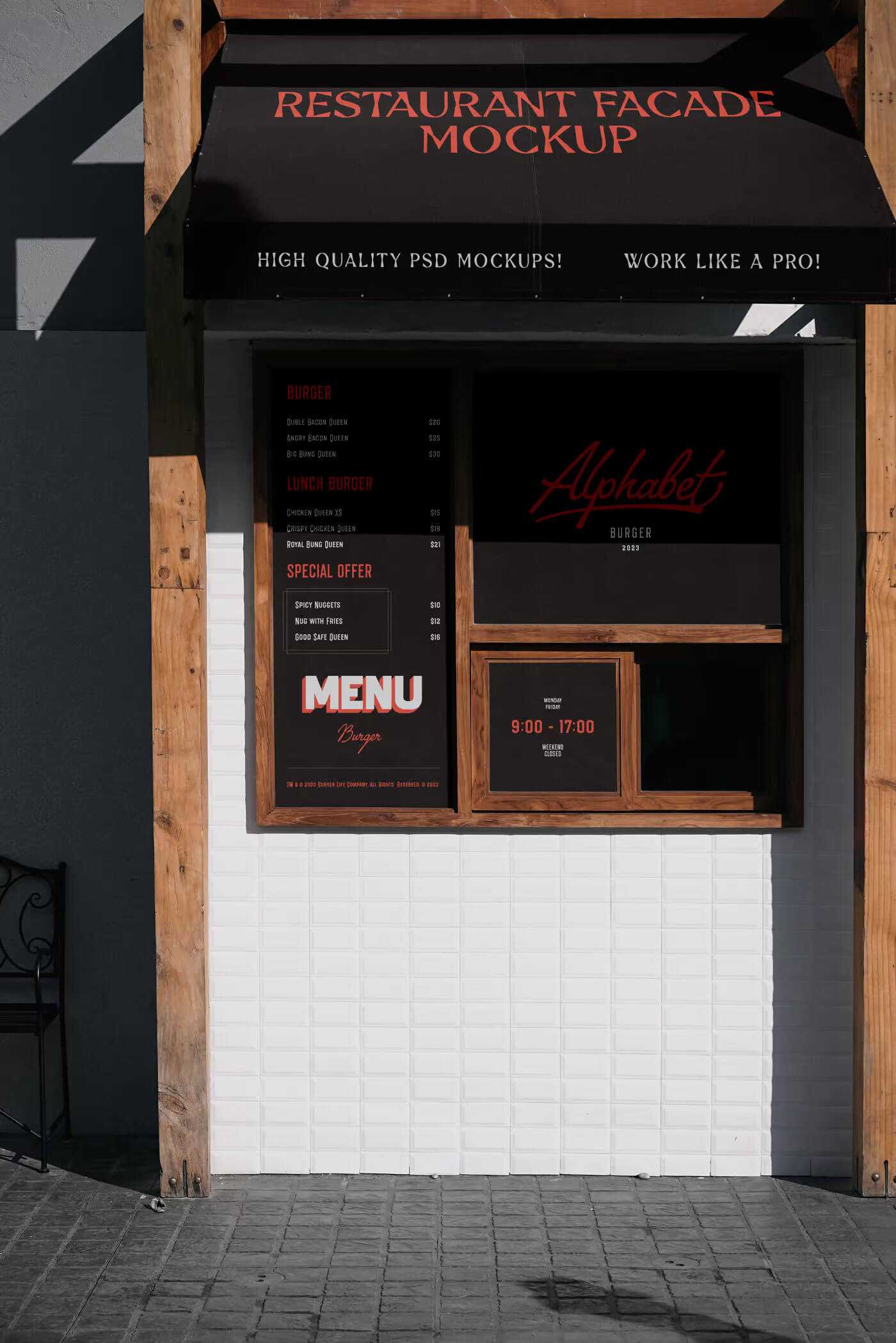 Free Street Cafe and Restaurant Facade Mockup PSD