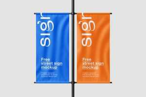 Free Street Pole Banner Mockup 3 PSD set