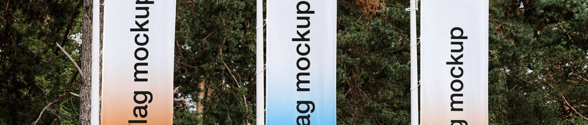 Free Street Pole Banners Flag Mockup PSD