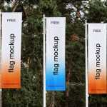Free Street Pole Banners Flag Mockup PSD
