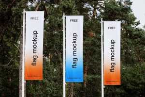 Free Street Pole Banners Flag Mockup PSD