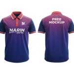 Free Strip Collar Front & Back Polo T-Shirt Mockup PSD