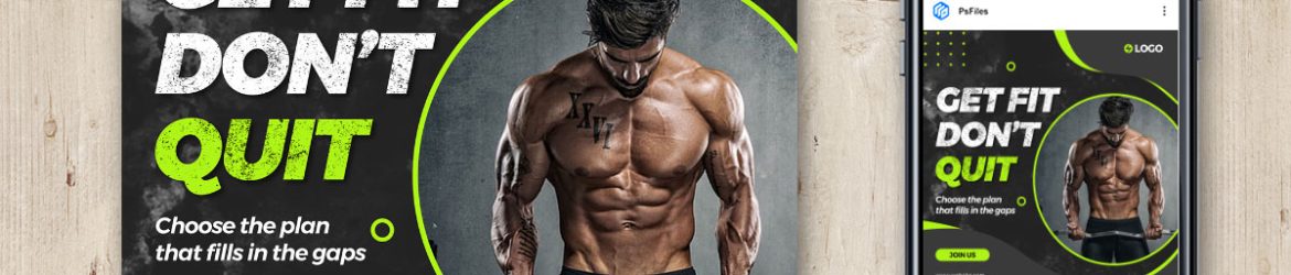 Free Strong Fitness Gym Social Media Post PSD Template 07