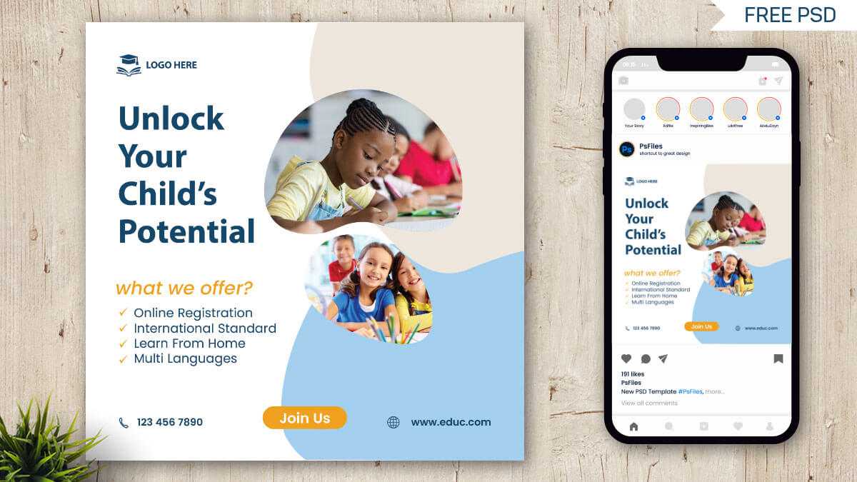 Free Students Education Social Media Design PSD Template
