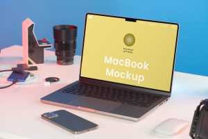 Free Studio Table MacBook Mockup PSD