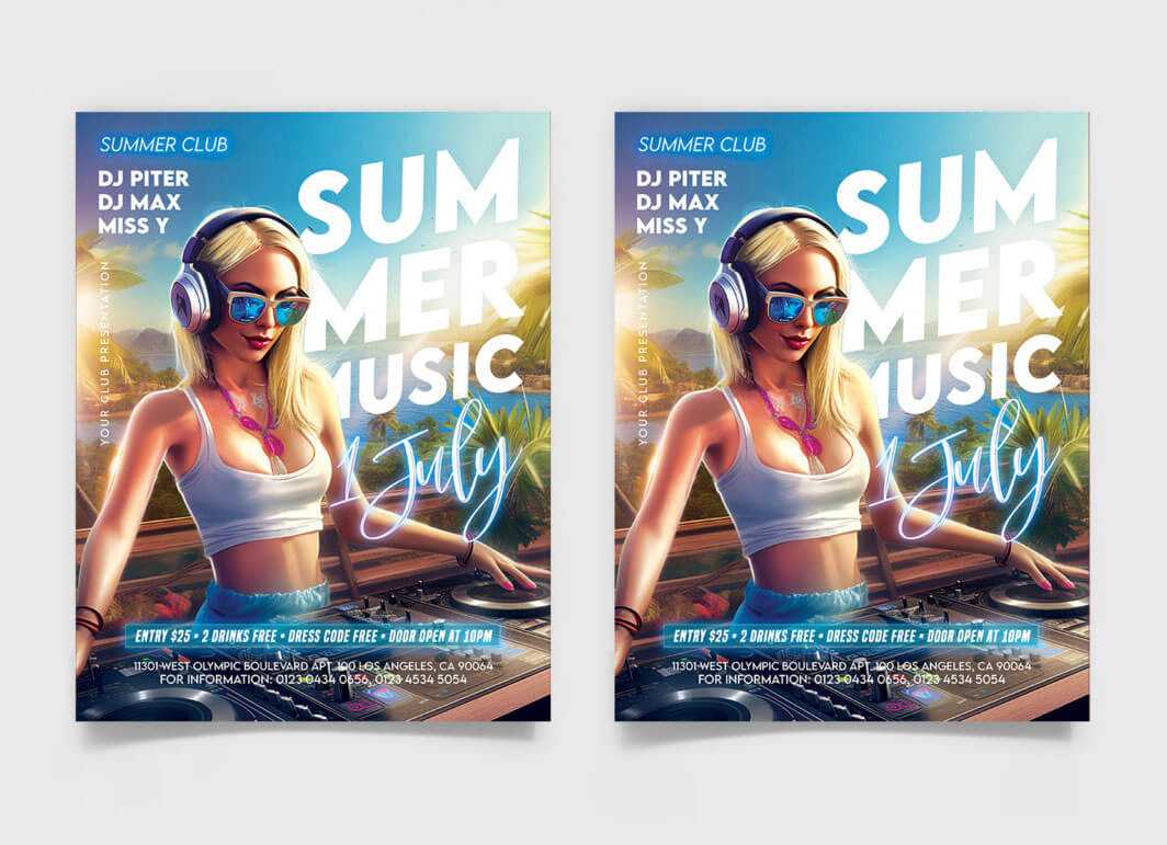 Free Summer DJ Music Party 2023 Flyer + Instagram Post PSD Template
