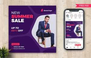 Free Summer Sale Social Post Design PSD Template