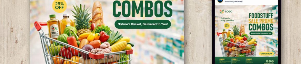 Free Supermarket Offer Social Media Ad Design PSD Template – Grocery Sale Promo Banner Download