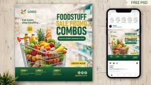 Free Supermarket Offer Social Media Ad Design PSD Template – Grocery Sale Promo Banner Download
