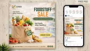 Free Supermarket Store Social Media Post Design PSD Template – Grocery Food Sale Instagram Banner